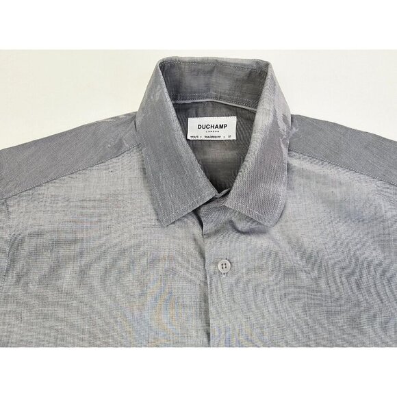 Duchamp London Size 14.5 Small Tailored Fit Gray Long Sleeve Cotton Shirt - Picture 10 of 10